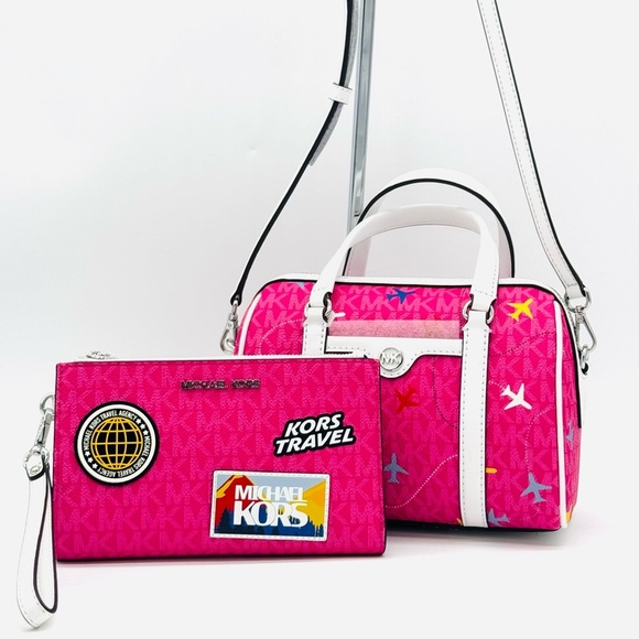 Michael Kors Small Travel Duffle Xbody Bag & Double Zip Wallet Matching Set 💖 - Picture 2 of 9